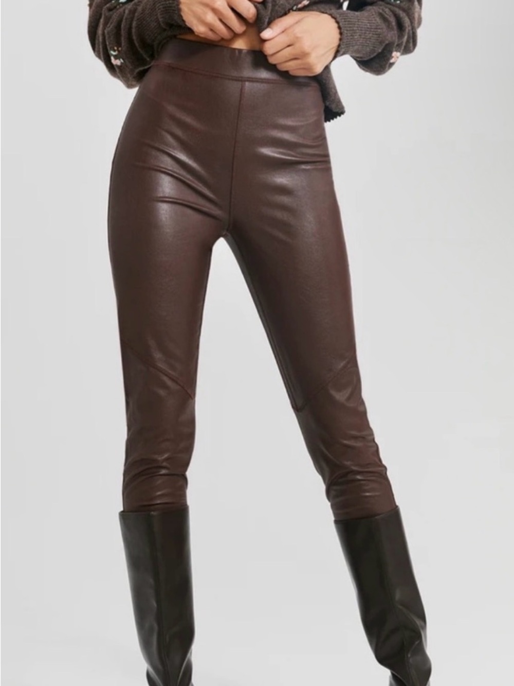 Something navy m High-Rise Faux Leather Leggings - Brown